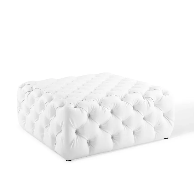Amour Tufted Button Large Square Faux Leather Ottoman