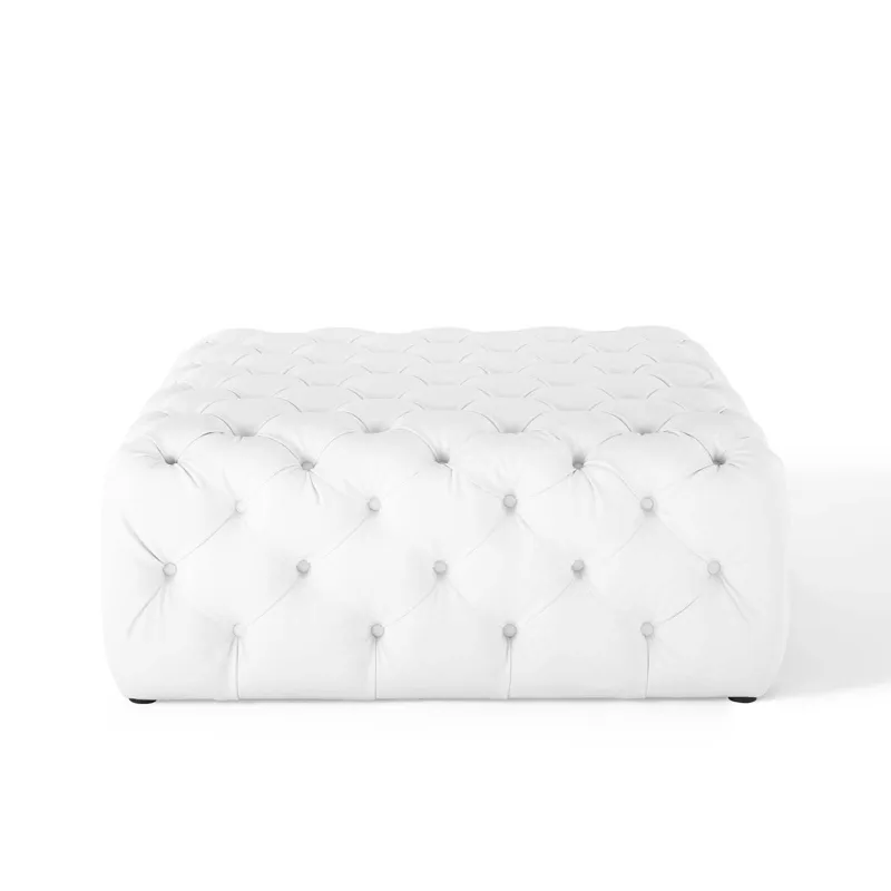 Amour Tufted Button Large Square Faux Leather Ottoman