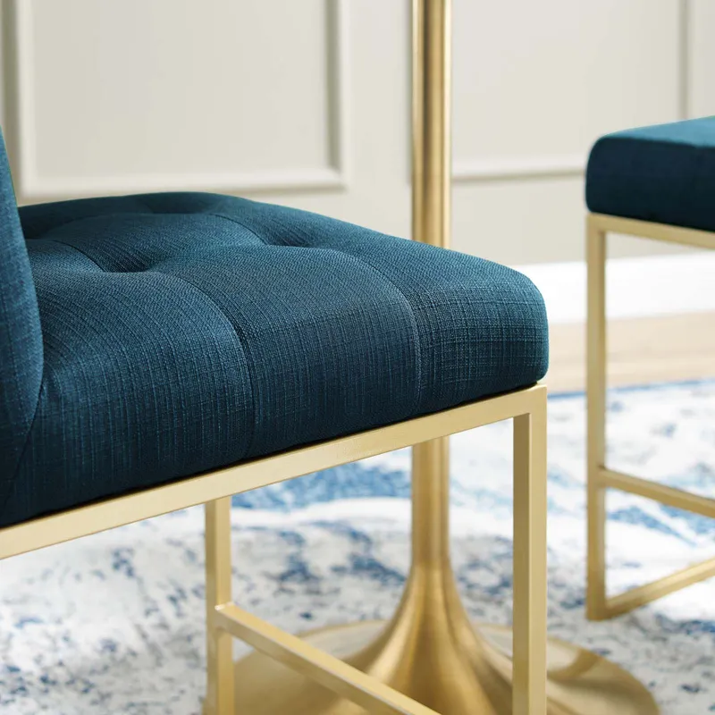 Privy Gold Stainless Steel Upholstered Fabric Counter Stool
