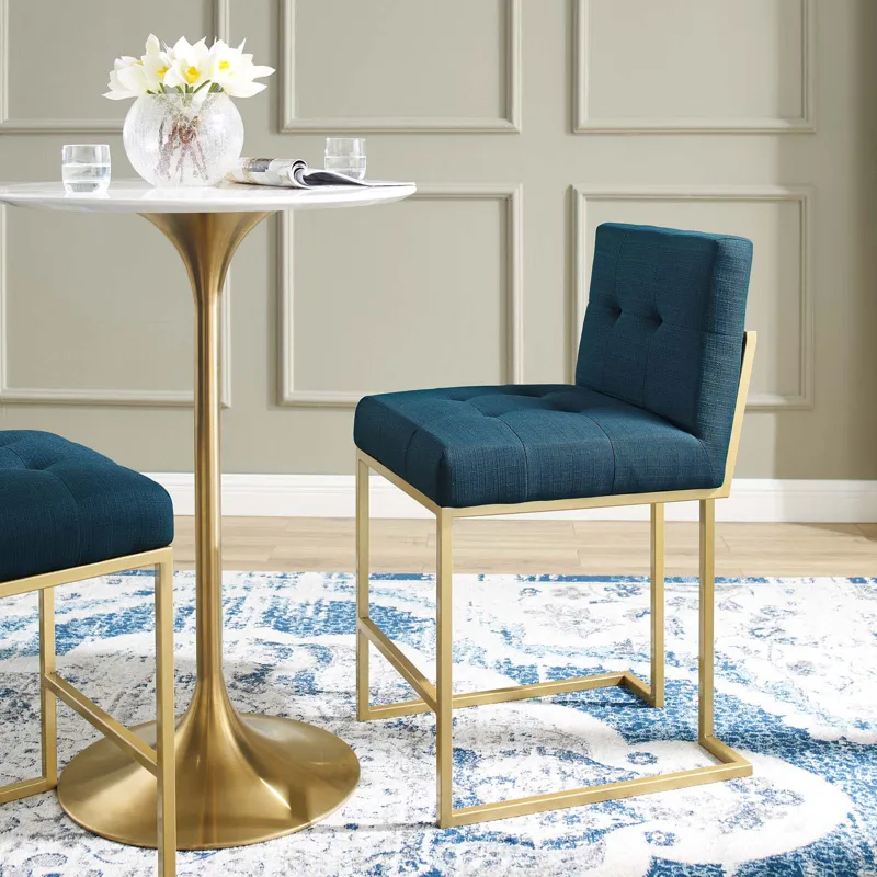 Privy Gold Stainless Steel Upholstered Fabric Counter Stool