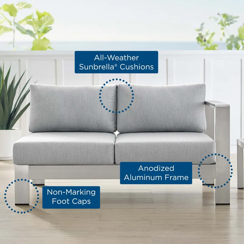 Shore Sunbrella Fabric Aluminum Outdoor Patio Right-Arm Loveseat