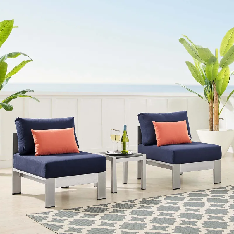 Shore Sunbrella Fabric Outdoor Patio Aluminum 3 Piece Set