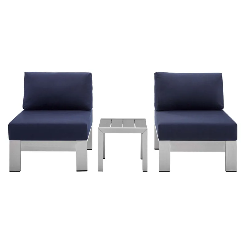 Shore Sunbrella Fabric Outdoor Patio Aluminum 3 Piece Set