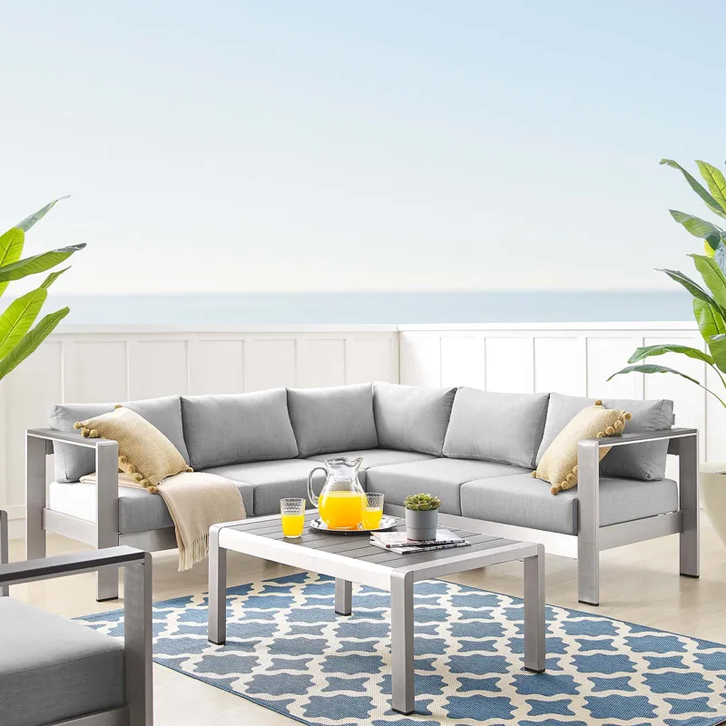 Shore Sunbrella Fabric Outdoor Patio Aluminum 4 Piece Sectional Sofa Set