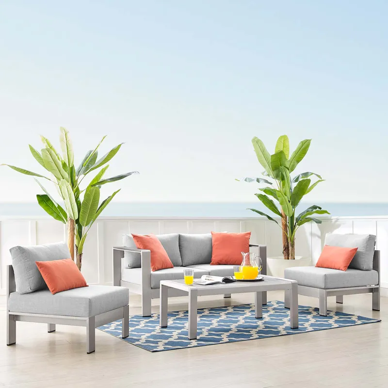 Shore Sunbrella Fabric Outdoor Patio Aluminum 4 Piece Set