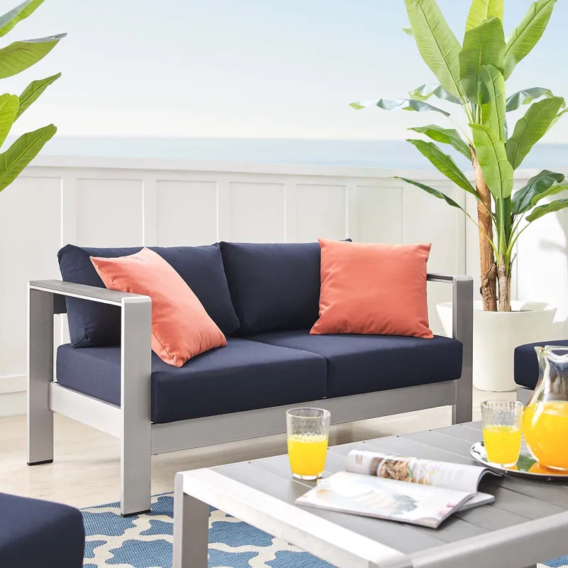 Shore Sunbrella Fabric Outdoor Patio Aluminum 4 Piece Set