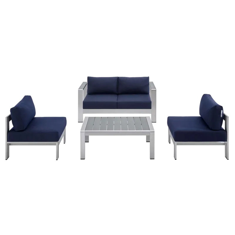 Shore Sunbrella Fabric Outdoor Patio Aluminum 4 Piece Set