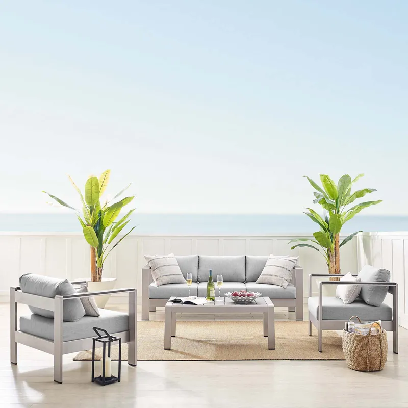 Shore Sunbrella Fabric Outdoor Patio Aluminum 4 Piece Set