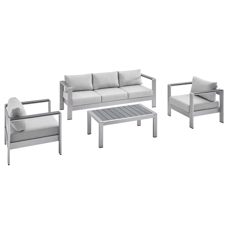 Shore Sunbrella Fabric Outdoor Patio Aluminum 4 Piece Set