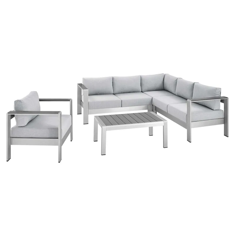 Shore Sunbrella Fabric Outdoor Patio Aluminum 5 Piece Sectional Sofa Set