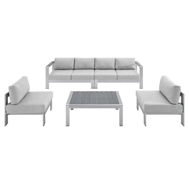 Shore Sunbrella Fabric Outdoor Patio Aluminum 5 Piece Sectional Sofa Set