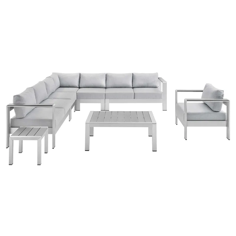 Shore Sunbrella Fabric Outdoor Patio Aluminum 8 Piece Sectional Sofa Set