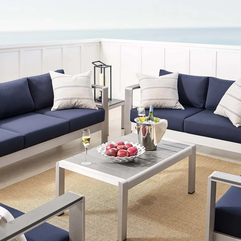 Shore Sunbrella Fabric Outdoor Patio Aluminum 7 Piece Set