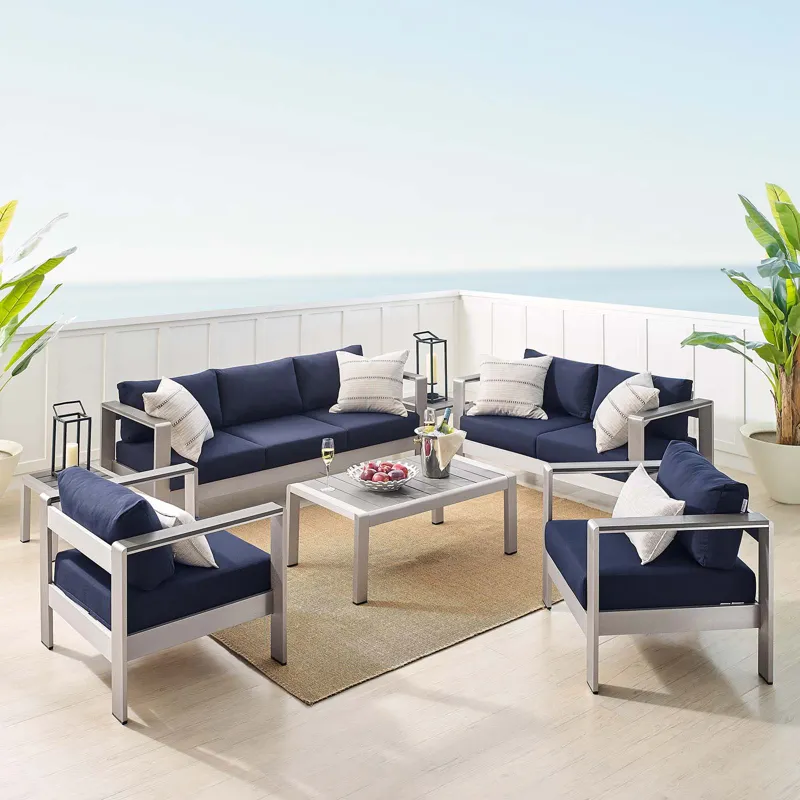 Shore Sunbrella Fabric Outdoor Patio Aluminum 7 Piece Set