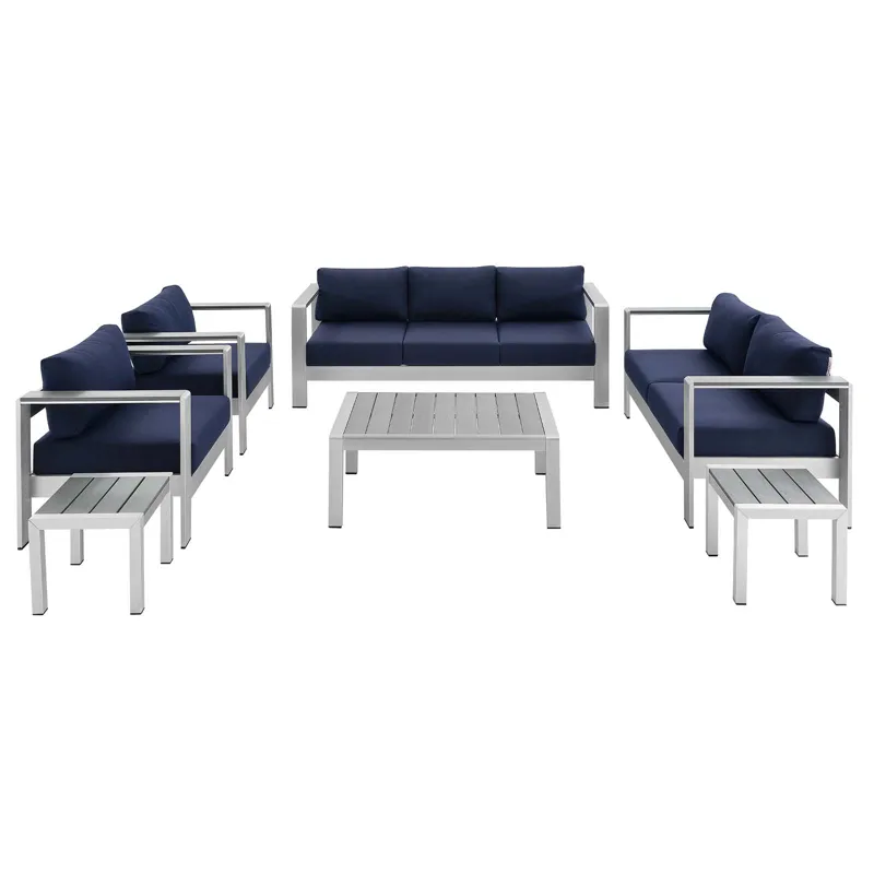 Shore Sunbrella Fabric Outdoor Patio Aluminum 7 Piece Set