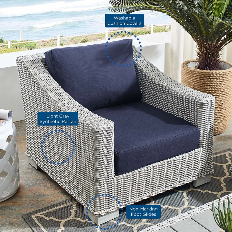 Conway Sunbrella Outdoor Patio Wicker Rattan 2-Piece Armchair and Ottoman Set