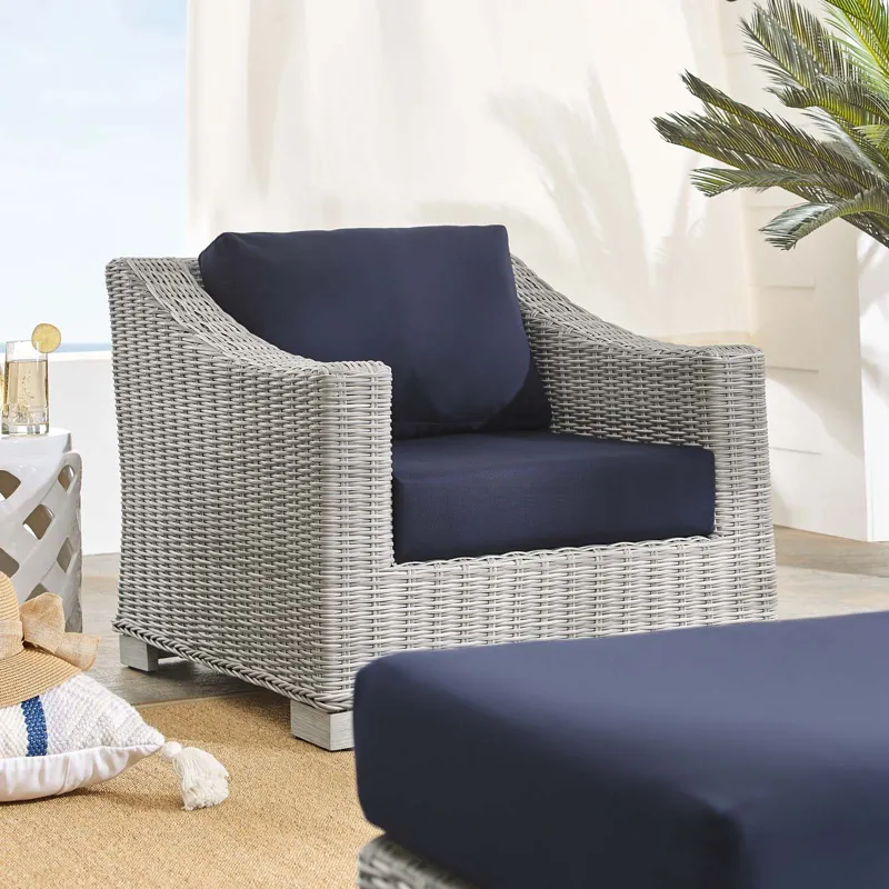 Conway Sunbrella Outdoor Patio Wicker Rattan 2-Piece Armchair and Ottoman Set