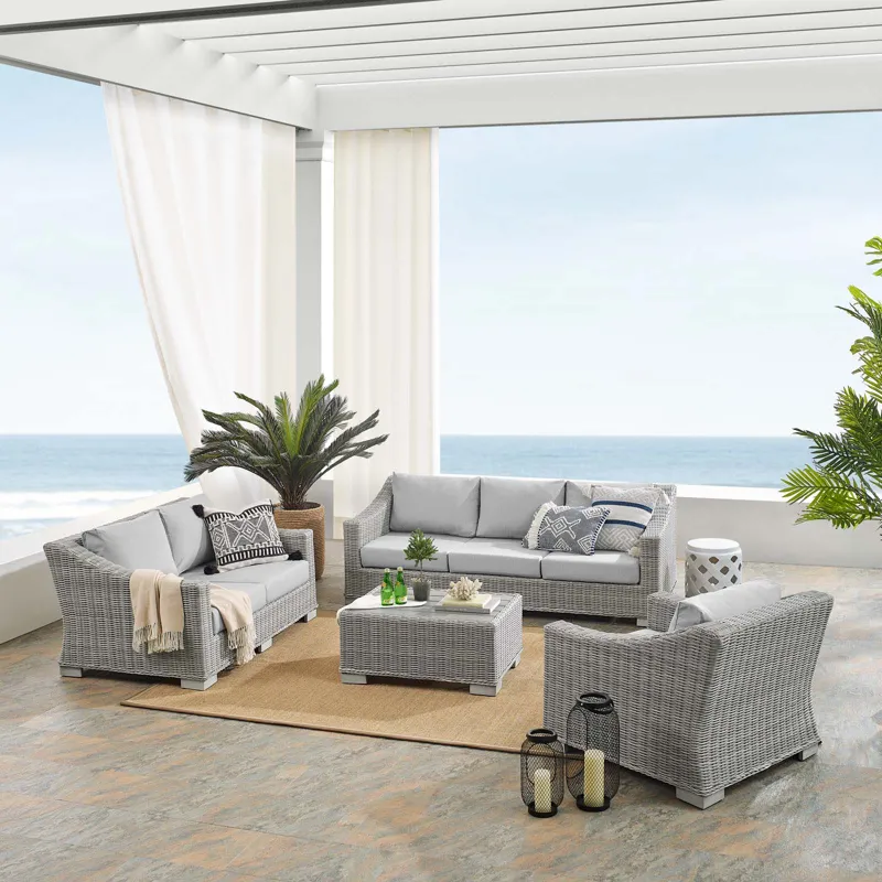 Conway Sunbrella Outdoor Patio Wicker Rattan 4-Piece Furniture Set