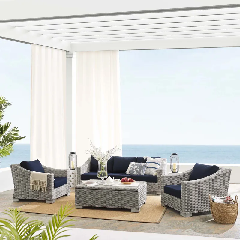 Conway Sunbrella Outdoor Patio Wicker Rattan 4-Piece Furniture Set