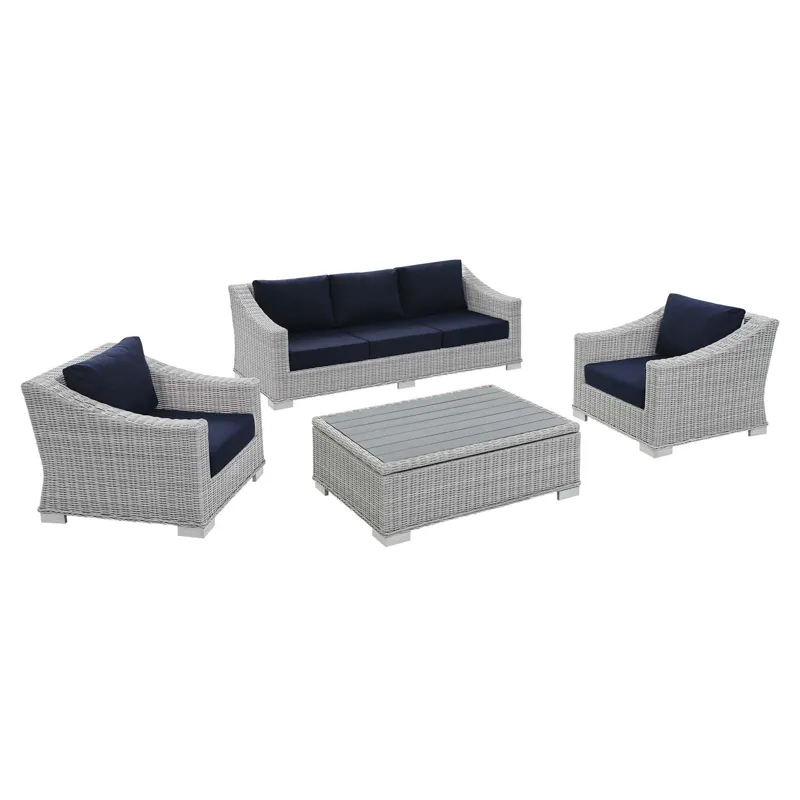 Conway Sunbrella Outdoor Patio Wicker Rattan 4-Piece Furniture Set