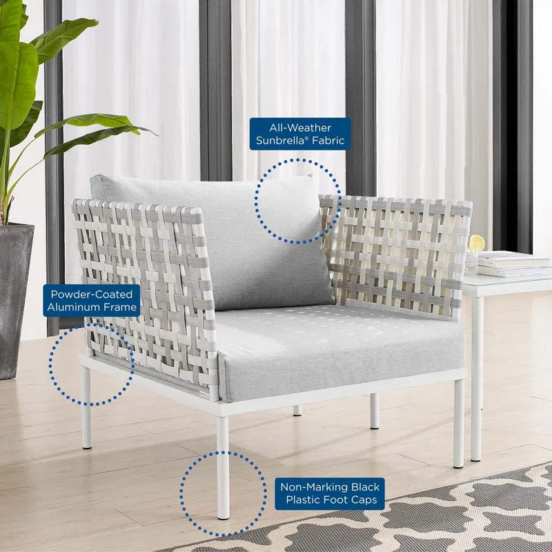 Harmony Sunbrella Basket Weave Outdoor Patio Aluminum Armchair