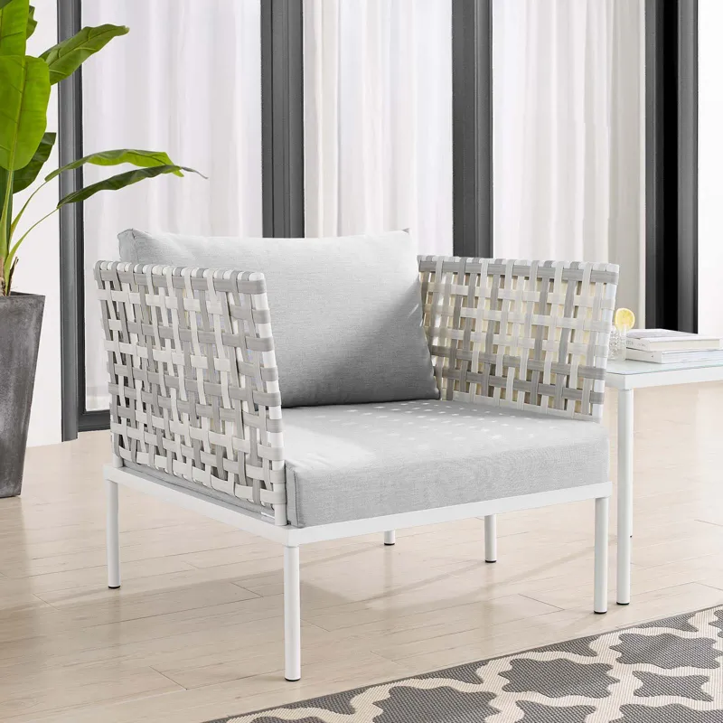 Harmony Sunbrella Basket Weave Outdoor Patio Aluminum Armchair