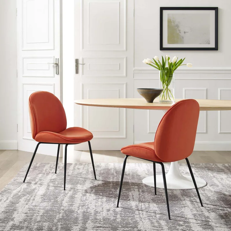 Scoop Black Powder Coated Steel Leg Performance Velvet Dining Chairs - Set of 2