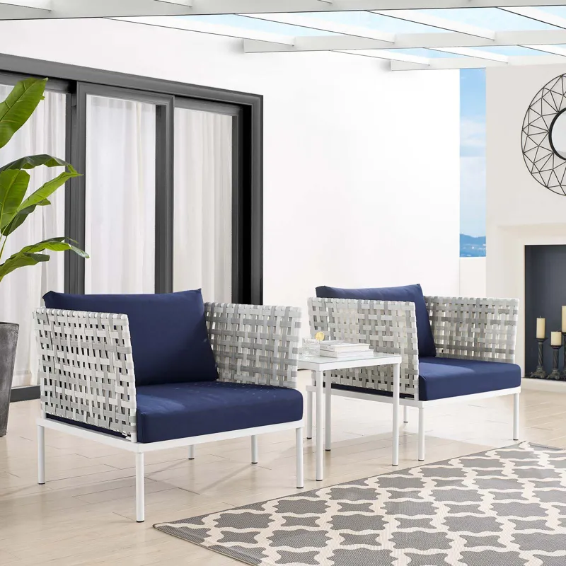 Harmony 3-Piece Sunbrella Basket Weave Outdoor Patio Aluminum Seating Set