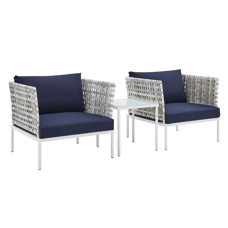 Harmony 3-Piece Sunbrella Basket Weave Outdoor Patio Aluminum Seating Set