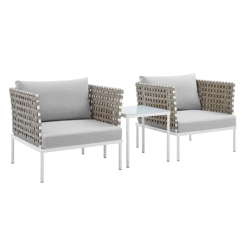 Harmony 3-Piece Sunbrella Basket Weave Outdoor Patio Aluminum Seating Set