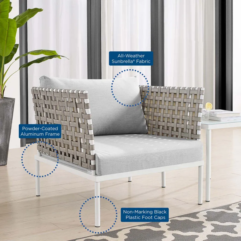 Harmony 3-Piece Sunbrella Basket Weave Outdoor Patio Aluminum Seating Set