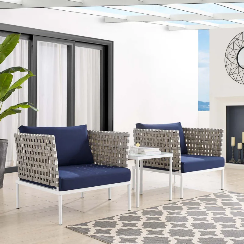 Harmony 3-Piece Sunbrella Basket Weave Outdoor Patio Aluminum Seating Set