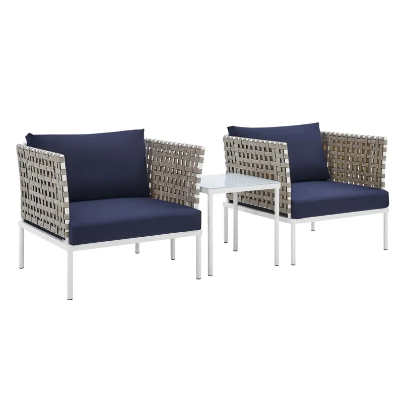 Harmony 3-Piece Sunbrella Basket Weave Outdoor Patio Aluminum Seating Set