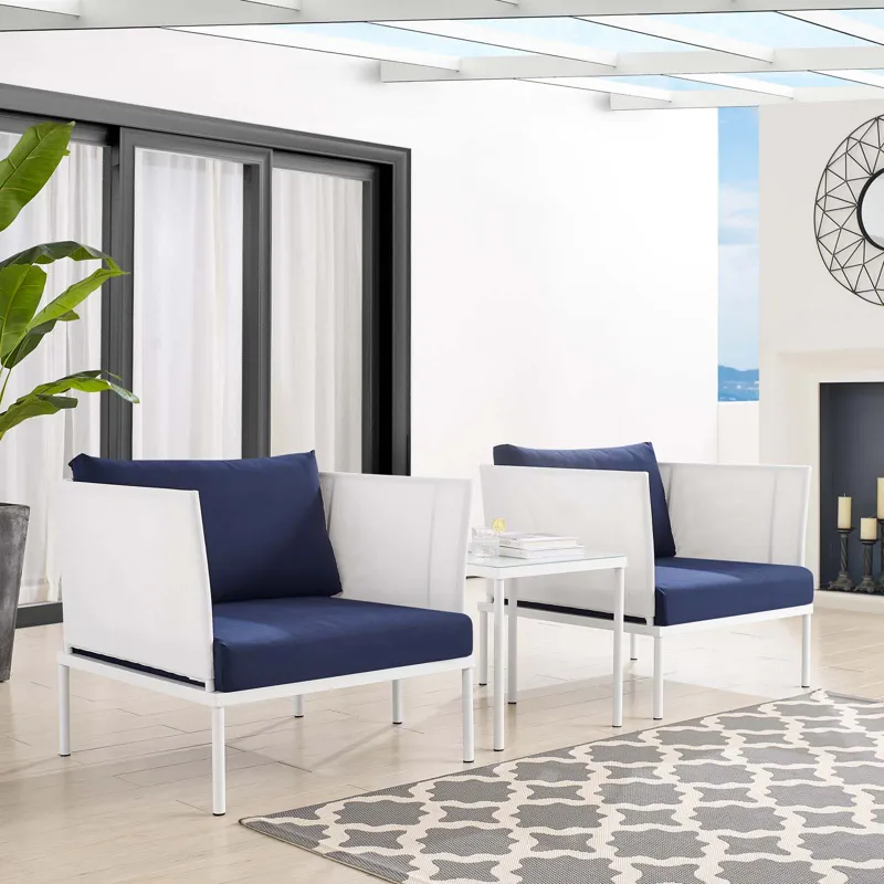 Harmony 3-Piece Sunbrella Outdoor Patio Aluminum Seating Set