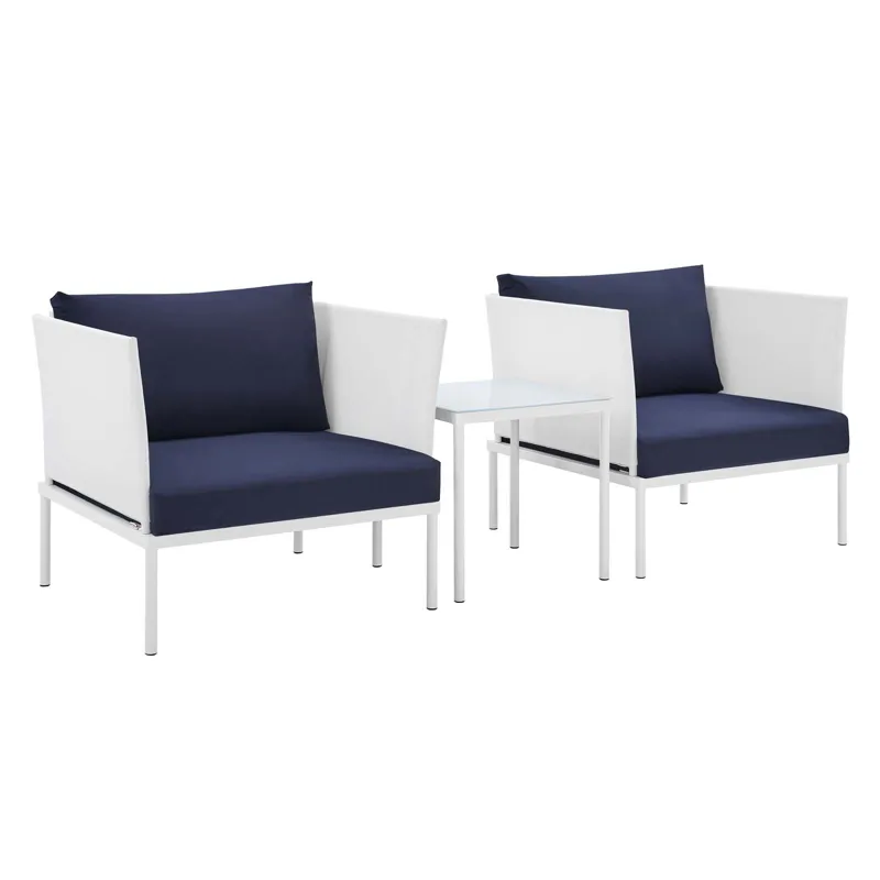 Harmony 3-Piece Sunbrella Outdoor Patio Aluminum Seating Set