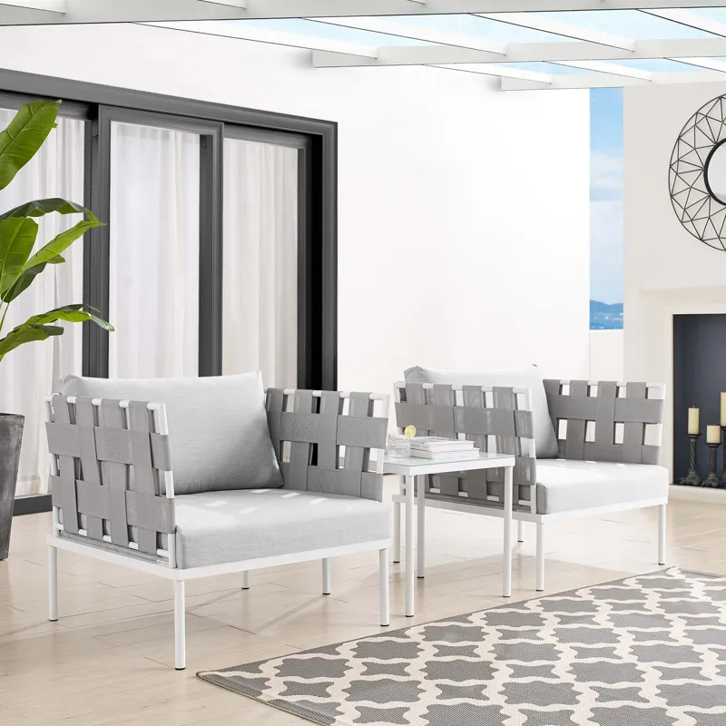 Harmony 3-Piece Sunbrella Outdoor Patio Aluminum Seating Set