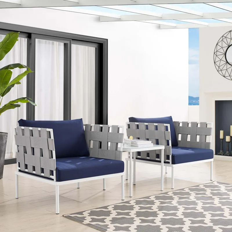 Harmony 3-Piece Sunbrella Outdoor Patio Aluminum Seating Set