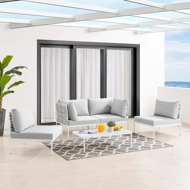 Harmony 4-Piece Sunbrella Basket Weave Outdoor Patio Aluminum Seating Set