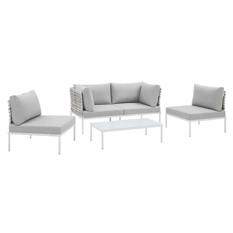 Harmony 4-Piece Sunbrella Basket Weave Outdoor Patio Aluminum Seating Set