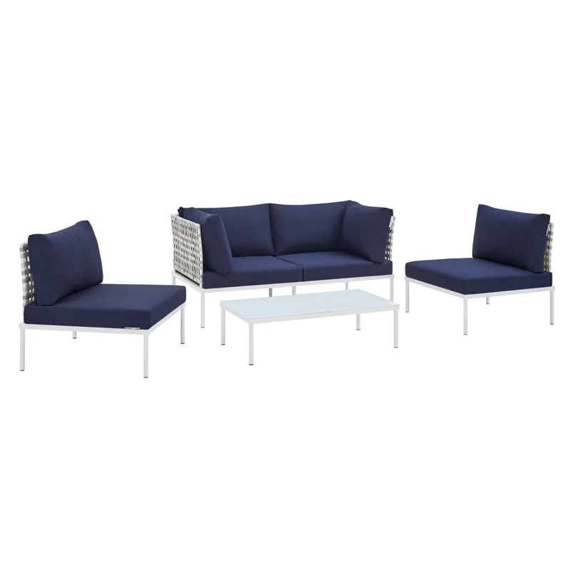Harmony 4-Piece Sunbrella Basket Weave Outdoor Patio Aluminum Seating Set