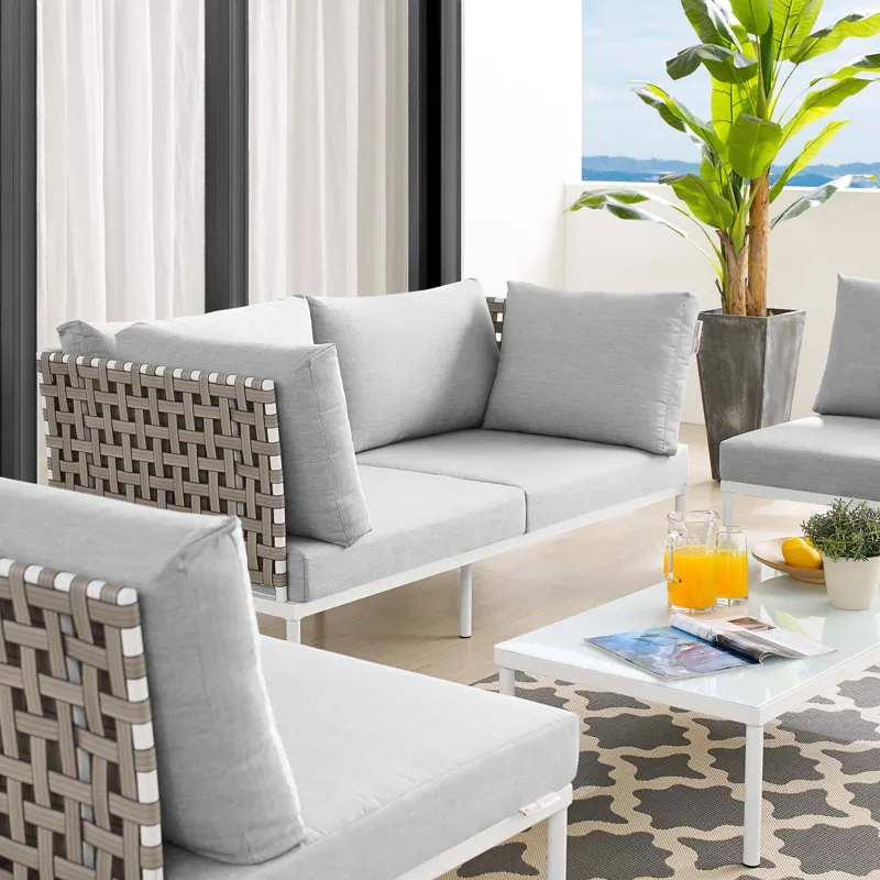 Harmony 4-Piece Sunbrella Basket Weave Outdoor Patio Aluminum Seating Set