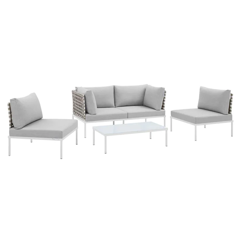 Harmony 4-Piece Sunbrella Basket Weave Outdoor Patio Aluminum Seating Set