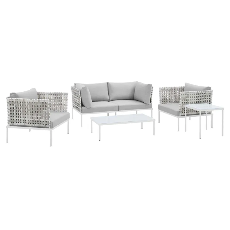 Harmony 5-Piece Sunbrella Basket Weave Outdoor Patio Aluminum Seating Set