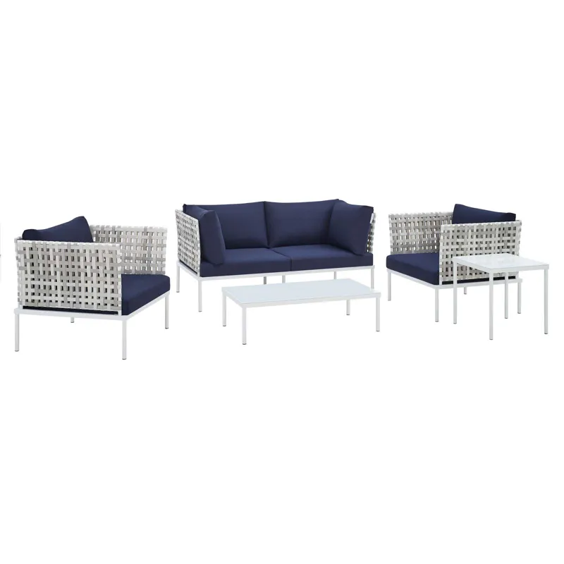 Harmony 5-Piece Sunbrella Basket Weave Outdoor Patio Aluminum Seating Set