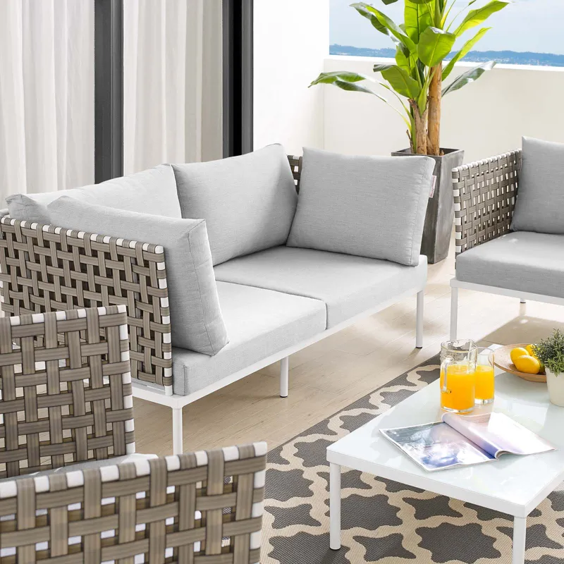 Harmony 5-Piece Sunbrella Basket Weave Outdoor Patio Aluminum Seating Set