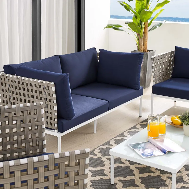 Harmony 5-Piece Sunbrella Basket Weave Outdoor Patio Aluminum Seating Set