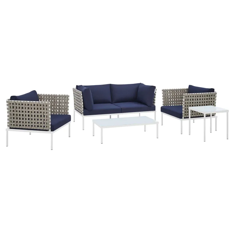 Harmony 5-Piece Sunbrella Basket Weave Outdoor Patio Aluminum Seating Set