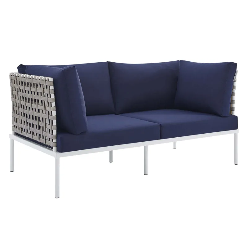 Harmony 5-Piece Sunbrella Basket Weave Outdoor Patio Aluminum Seating Set
