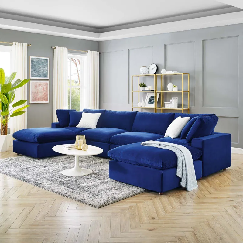 Commix Down Filled Overstuffed Performance Velvet 6-Piece Sectional Sofa