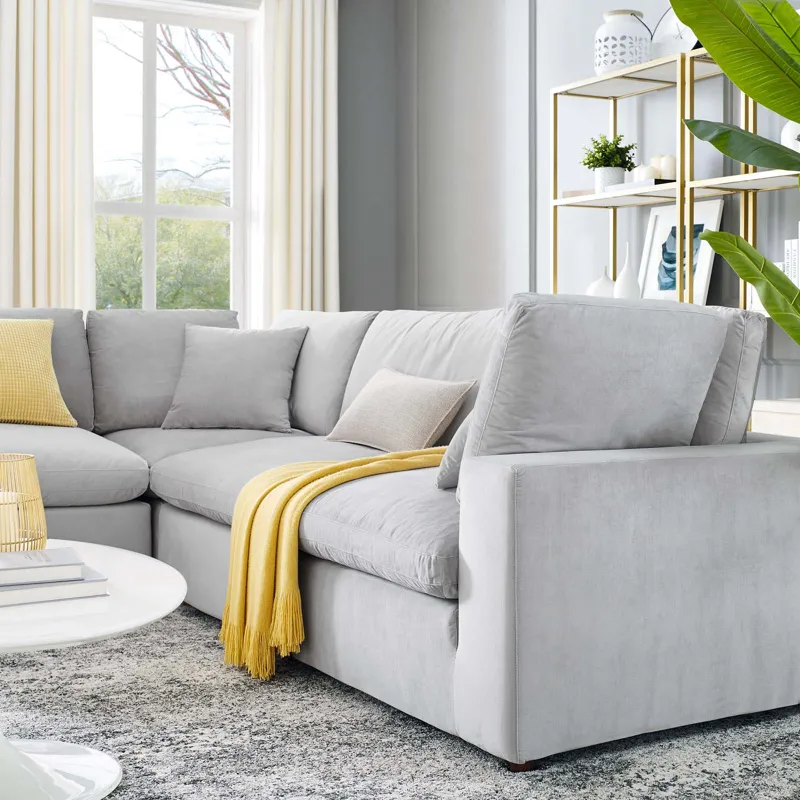 Commix Down Filled Overstuffed Performance Velvet 5-Piece Sectional Sofa